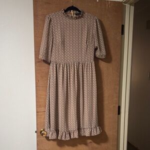 Roolee Beige Patterned Midi Dress